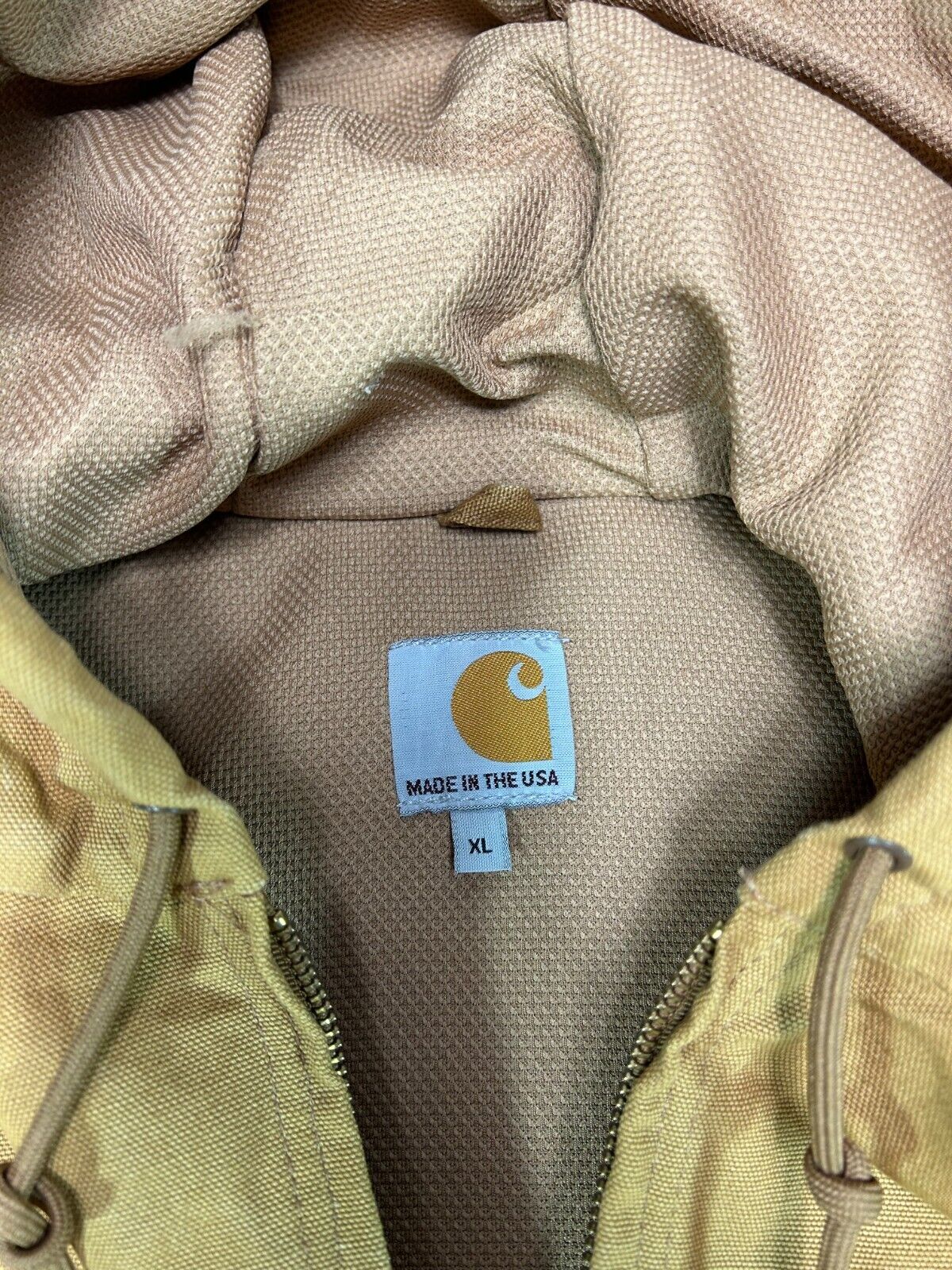 Carhartt Thermal Lined Canvas Workwear Hooded Bomber Jacket Size XL Made In USA