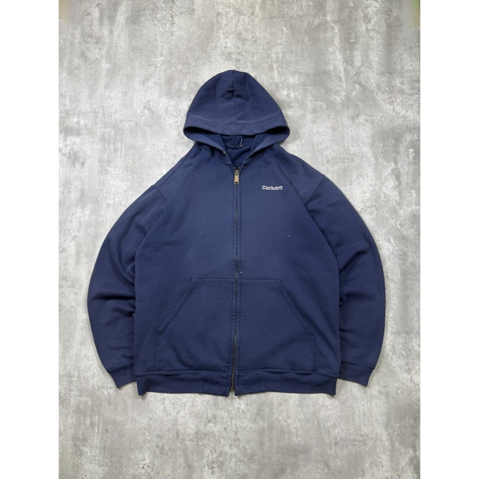Vintage Carhartt Embroidered Logo Full Zip Hooded Workwear Sweatshirt Size 2XL
