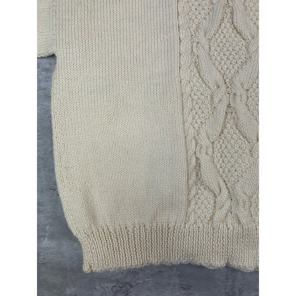 Vintage 90s Striped Cable Knit Pullover Beige Ribbed Sweater Size Large