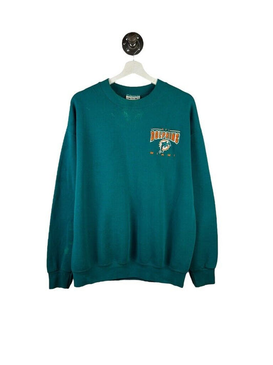 Vintage 90s Miami Dolphins NFL Embroidered Spell Out Logo Sweatshirt Size Large