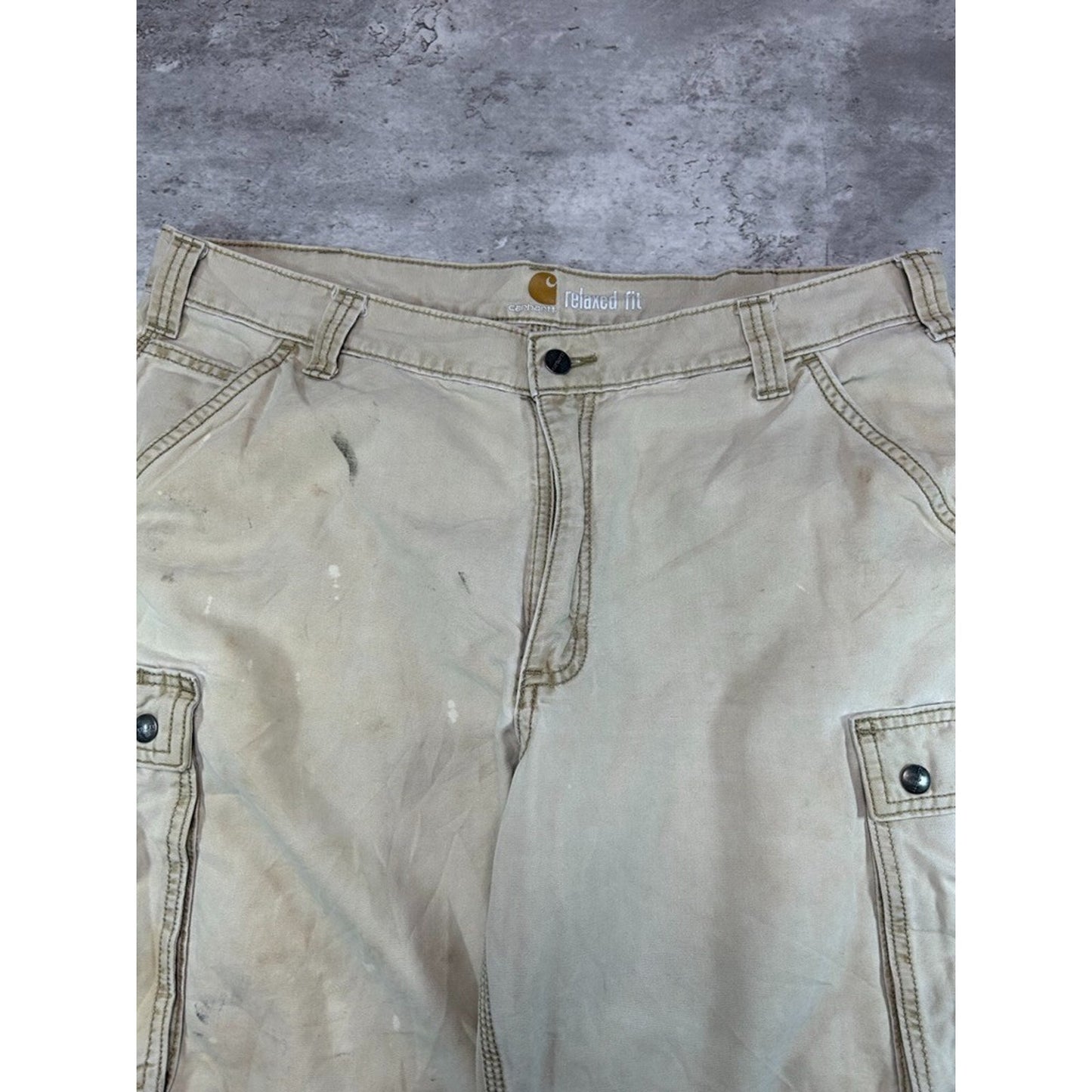 Carhartt Relaxed Fit Canvas Workwear Cargo Shorts Size 38 Beige