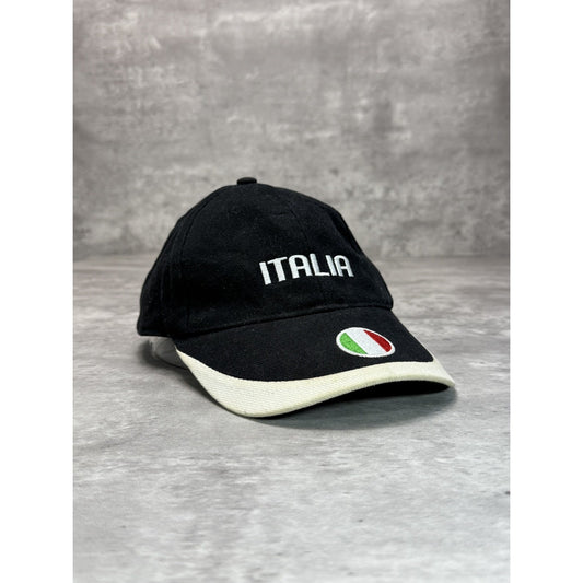 Vintage 90s Italia Embroidered Spellout Destination Strapback Hat OSFA Black