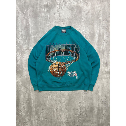 Vintage 90s Charlotte Hornets NBA Big Graphic Basketball Sweatshirt Size XL