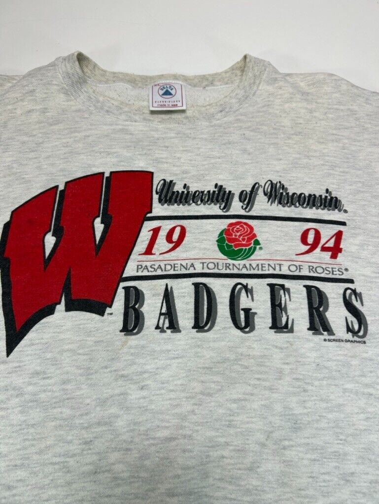 Vintage 1994 Wisconsin Badgers NCAA Rose Bowl Football Sweatshirt Size XL Gray