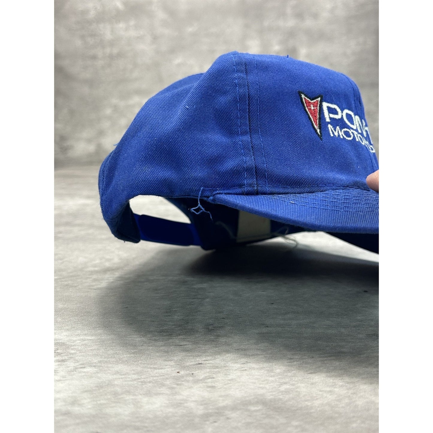 Vintage 90s Pontiac Motorsports Embroidered Spellout Snapback Hat OSFA Blue