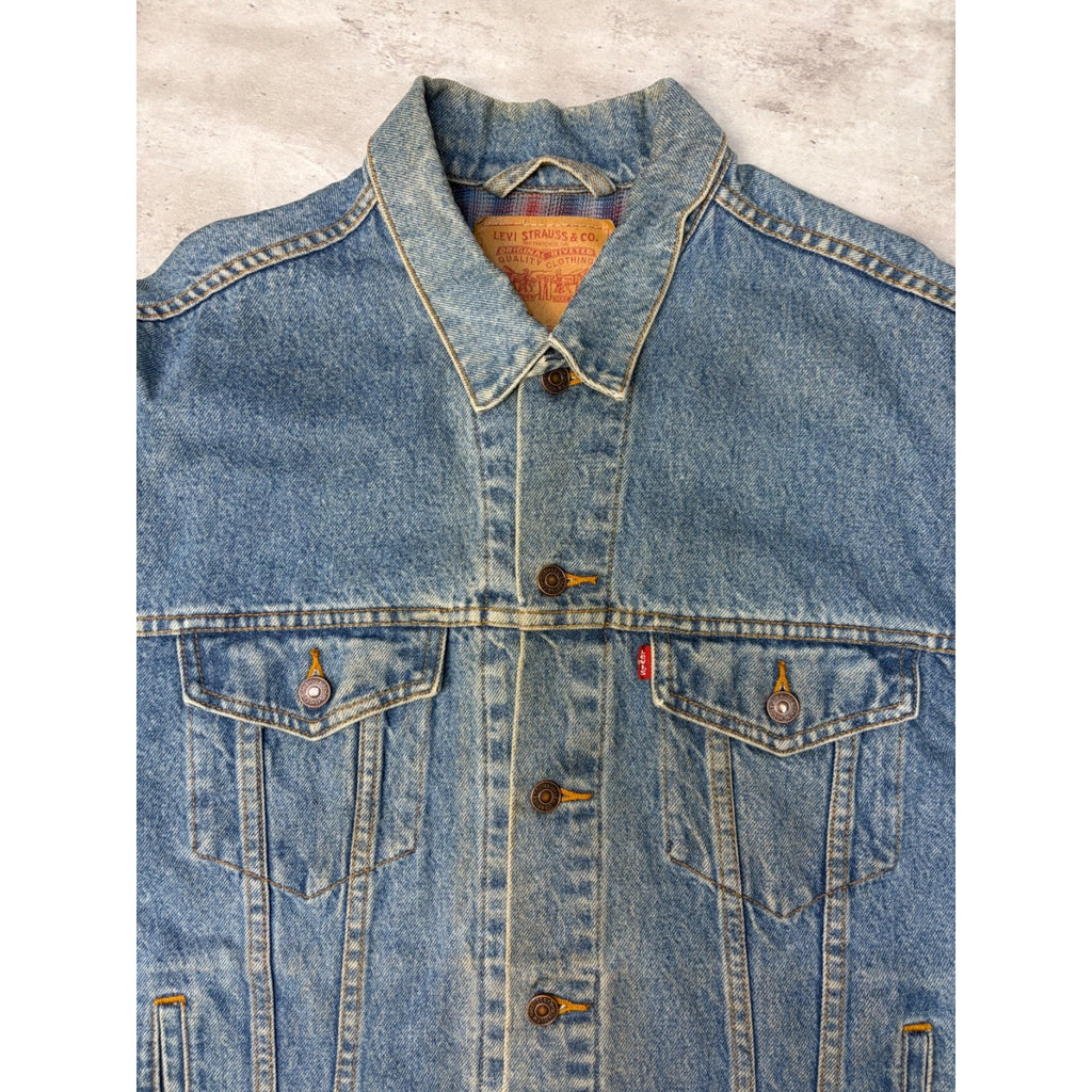 Vintage Levis Red Tab Blanket Lined Medium Wash Denim Trucker Jacket Size Large