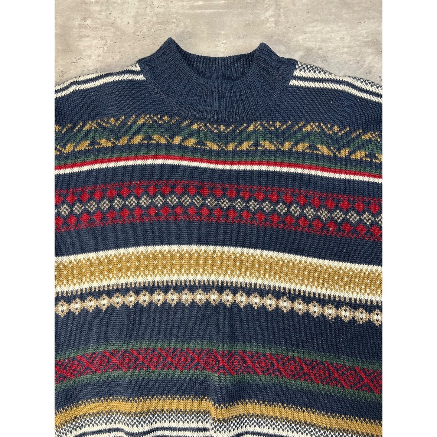 Vintage Abstract Striped Geometric Pullover Ribbed Knit T-Shirt Size Small