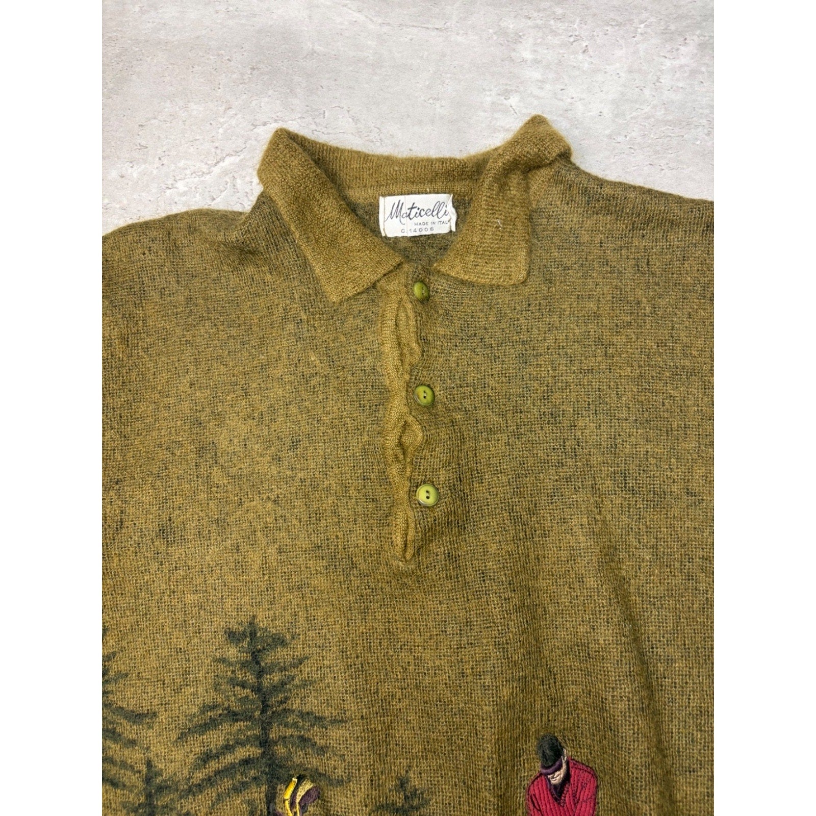 Vintage Montecelli Embroidered Golf 1/4 Button Knit Sweater Size Small