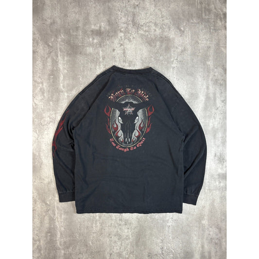 Vintage Y2K PBR Wrangler Born To Ride Rodeo Skull Graphic T-Shirt Size XL