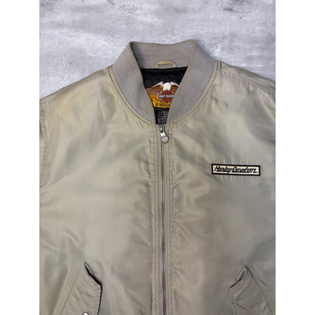 Vintage Harley Davidson Embroidered Patch Nylon Full Zip Bomber Jacket Size XL