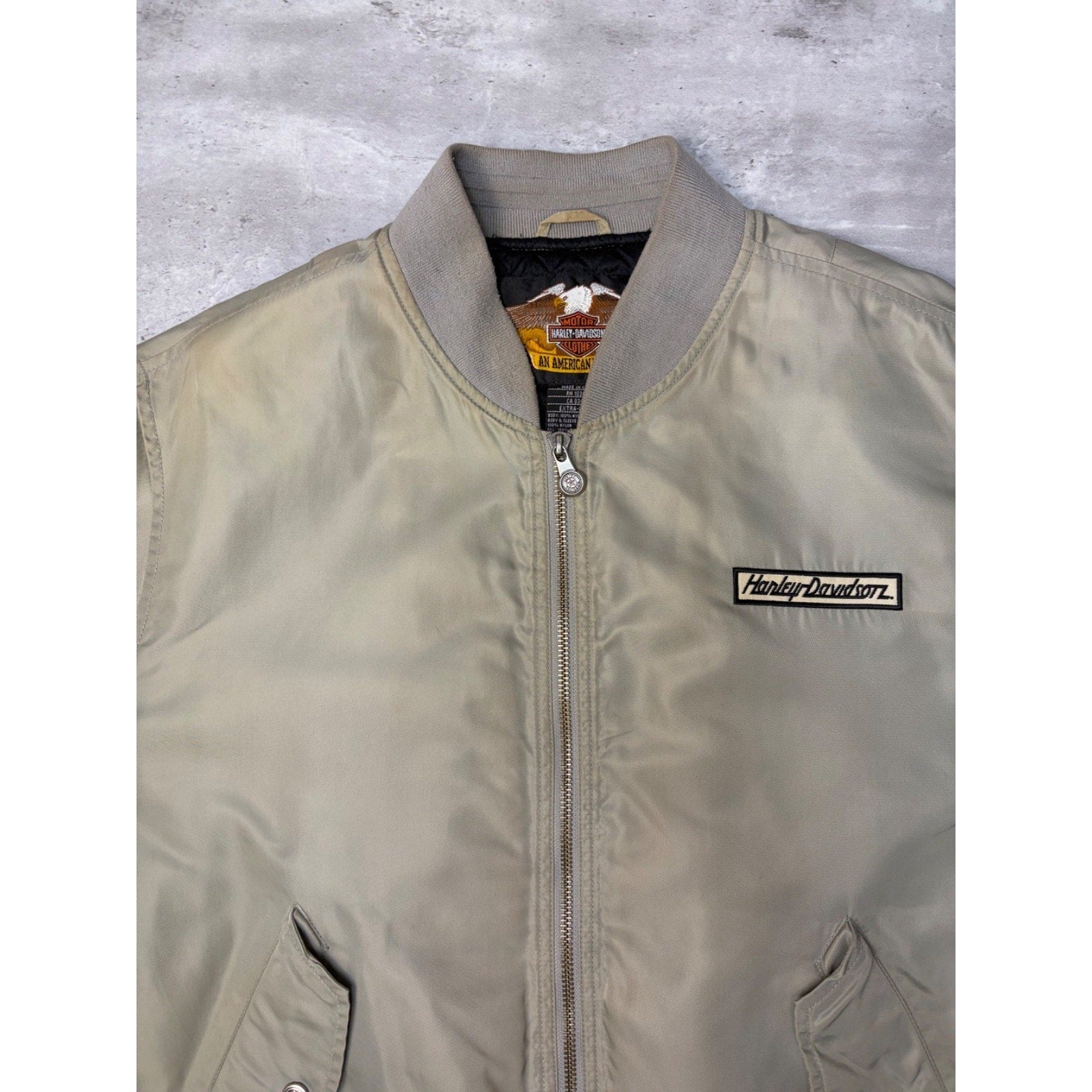 Vintage Harley Davidson Embroidered Patch Nylon Full Zip Bomber Jacket Size XL