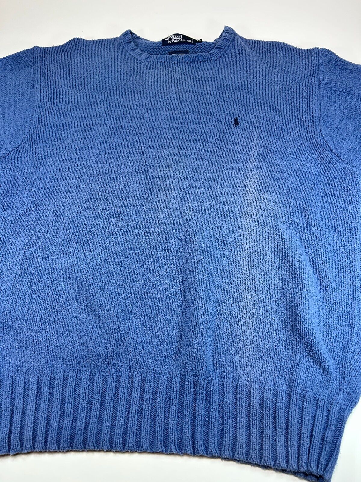 Vintage 90s Polo Ralph Lauren Embroidered Pony V Neck Knit Sweater Size 2XL Blue