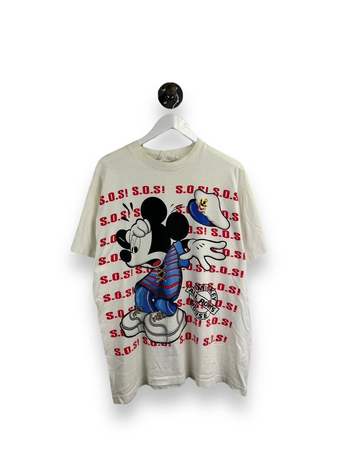 Vintage 90s Mickey Mouse Sailor SOS Disney Big Graphic T-Shirt Size XL White