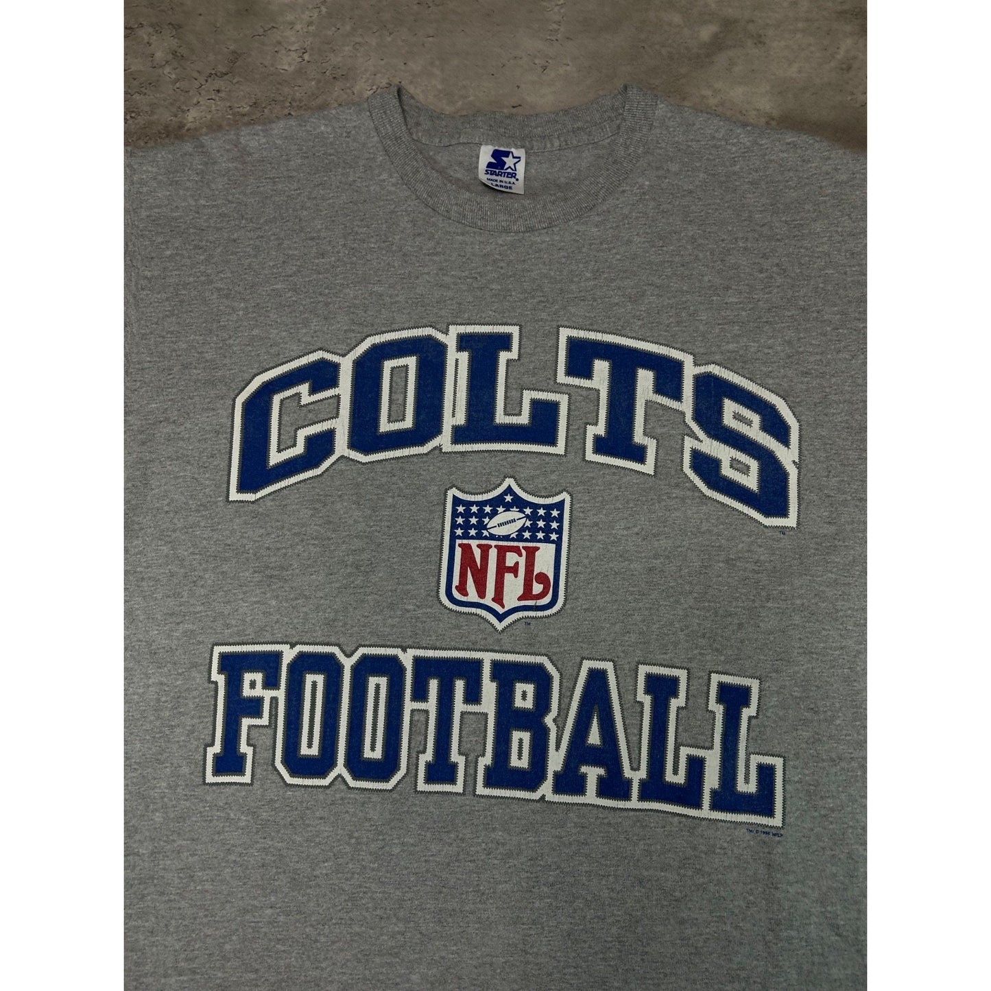 Vintage 90s Indianapolis Colts NFL Starter Spellout Football T-Shirt Size Large