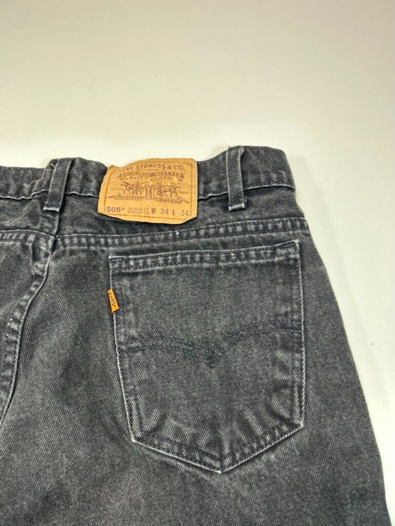 Vtg 1995 Levis 505 Orange Tab Regular Fit Straight Leg Black Denim Pants Size 32