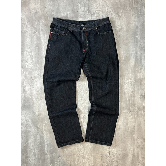 Vintage Y2K Akcess Embroidered Back Pocket Black Denim Pants Size 37