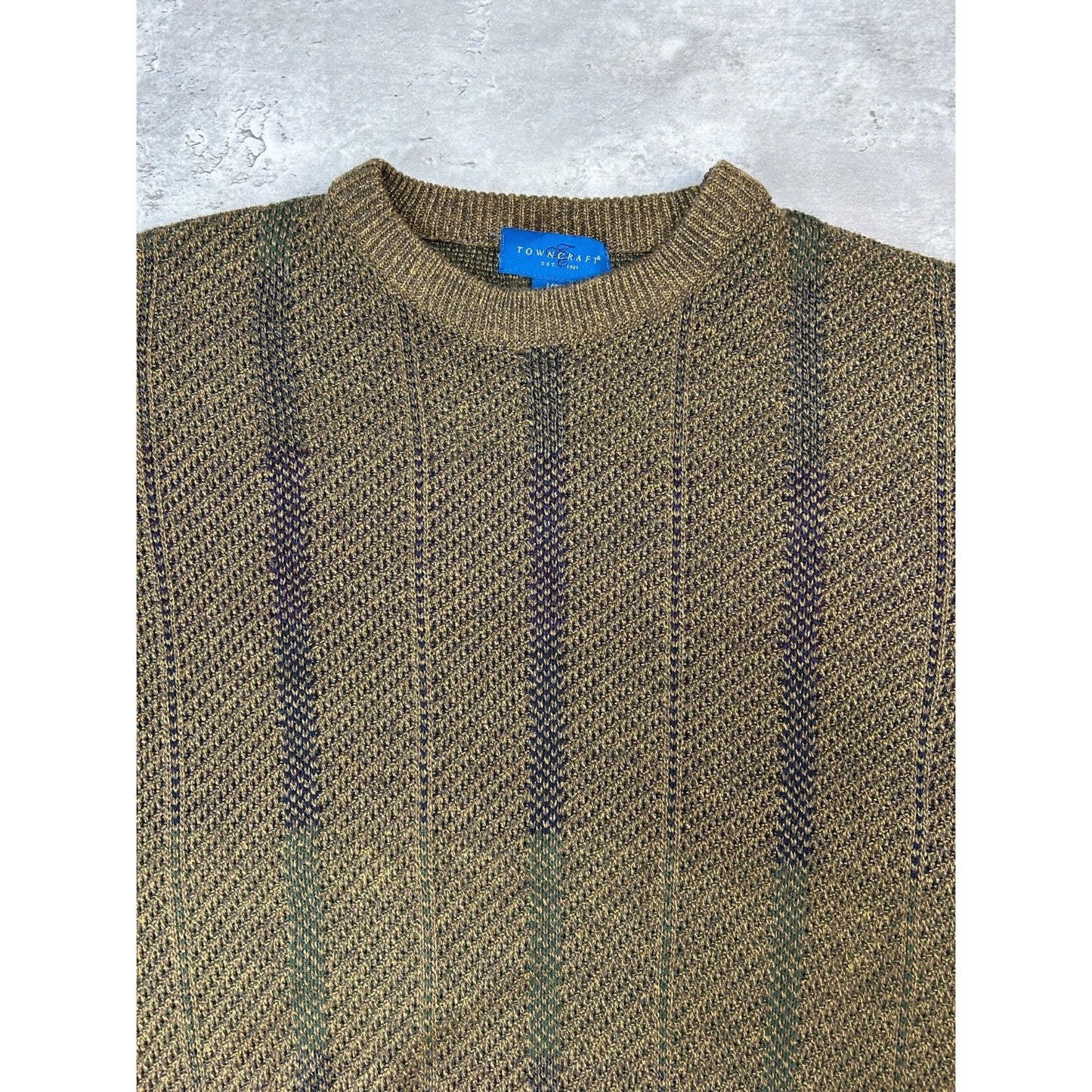 Vintage Towncraft Striped Pullover Ribbed Knit Sweater Size Large