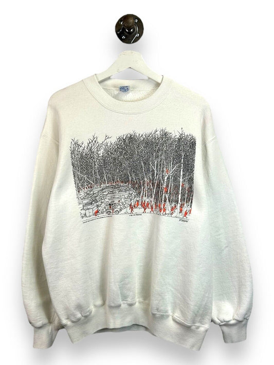 Vintage 1988 A Day In Wilderness Nature Art Graphic Sweatshirt Size XL 80s White