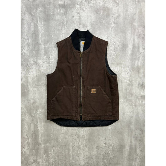 Vintage Carhartt Insulated Canvas Workwear Vest Size Large Tall Brown