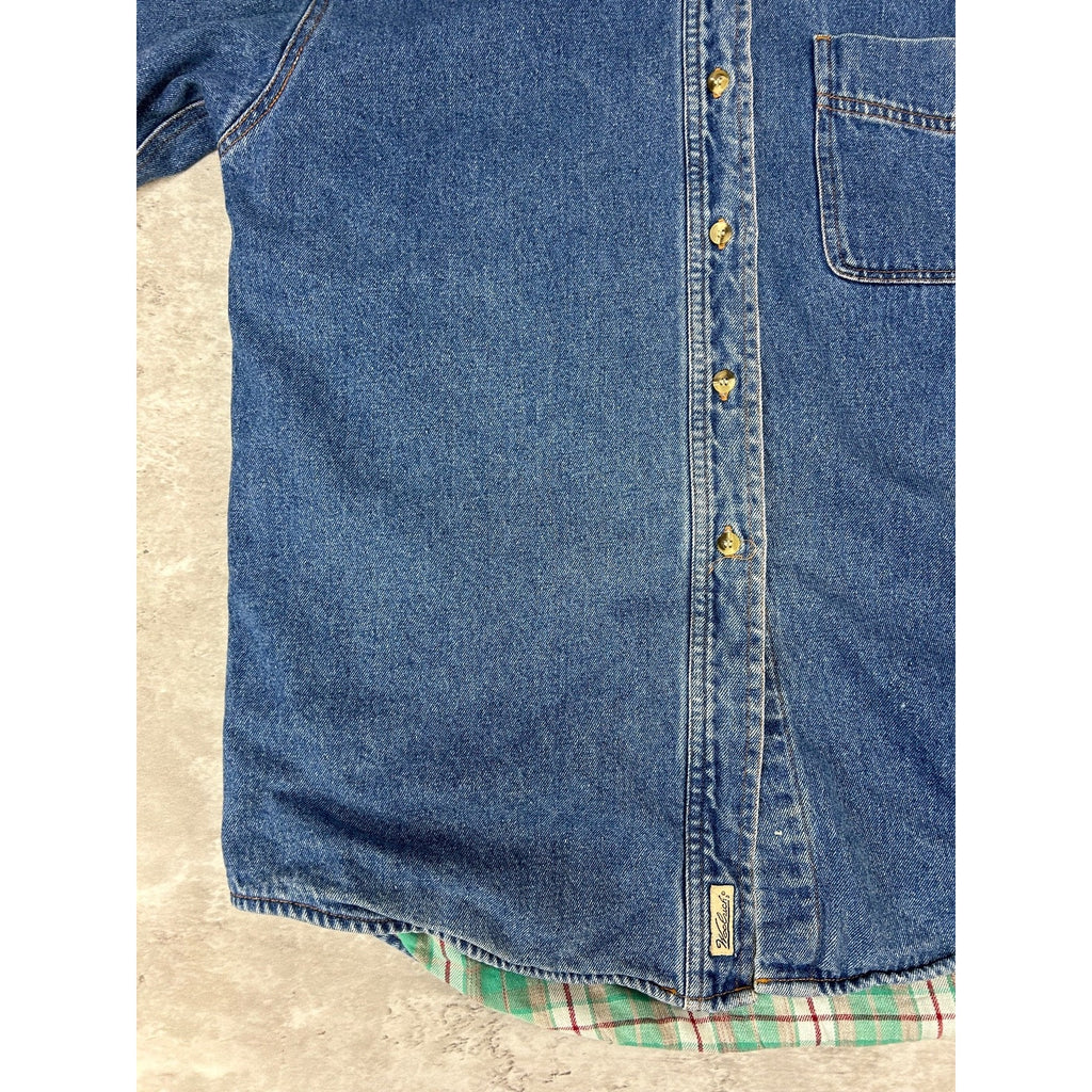 Vintage Woolrich Plaid Lined Dark Wash Denim Long Sleeve Button Up Shirt Small
