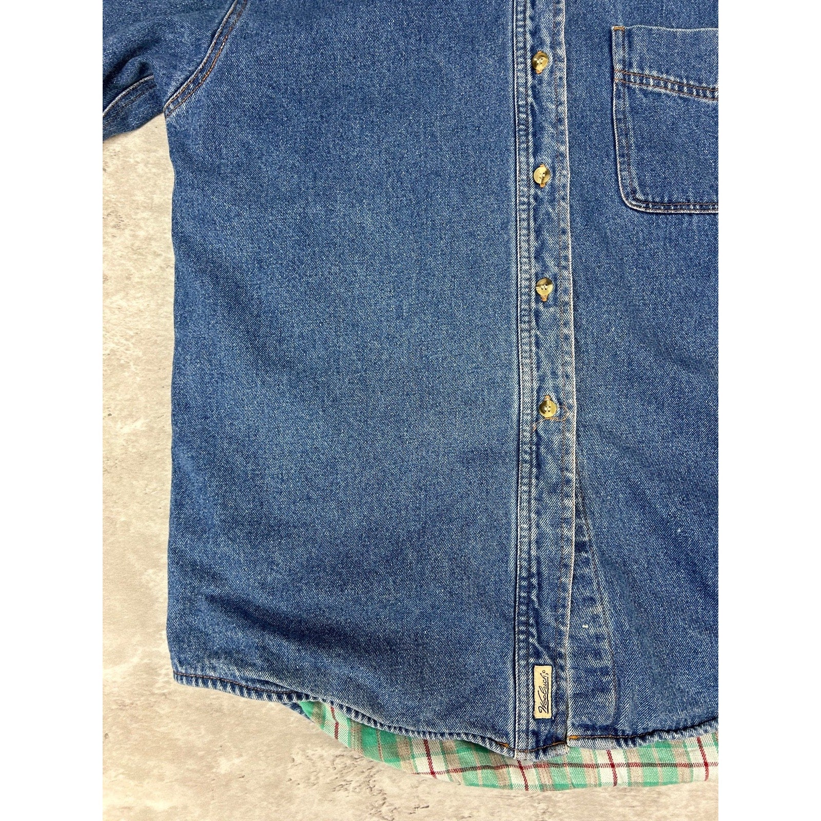 Vintage Woolrich Plaid Lined Dark Wash Denim Long Sleeve Button Up Shirt Small