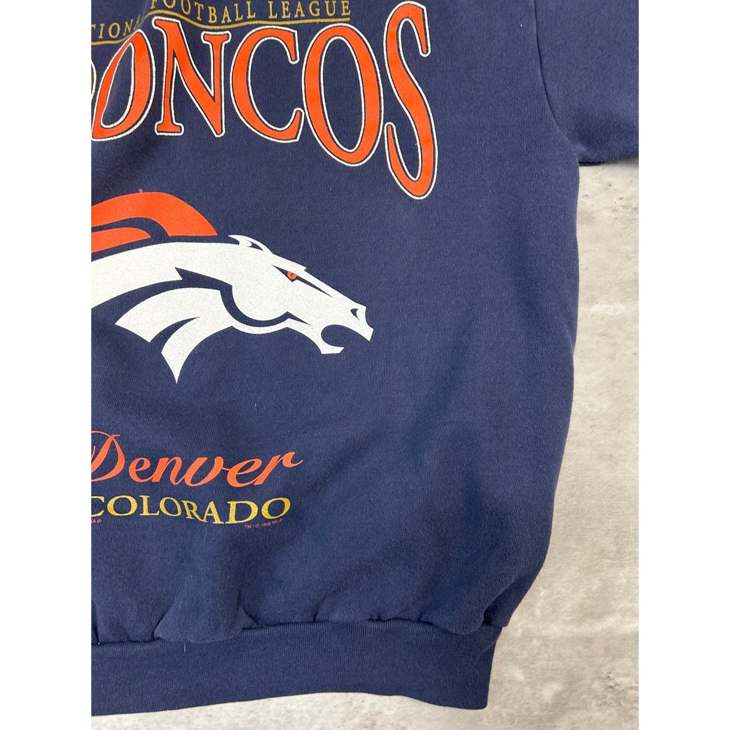 Vintage 90s Denver Broncos NFL Big Graphic Spellout Football Sweatshirt Sz Large