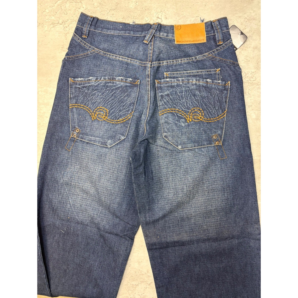Vintage Y2K Rocawear Embroidered Pocket Logo Dark Wash Denim Pants Size 30x31