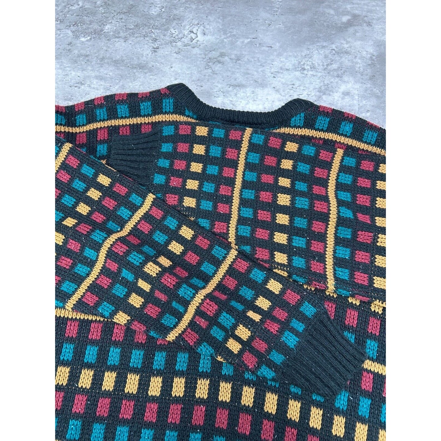 Vintage 90s Edison Geometric Print Ribbed Pullover Knit Sweater Size Large