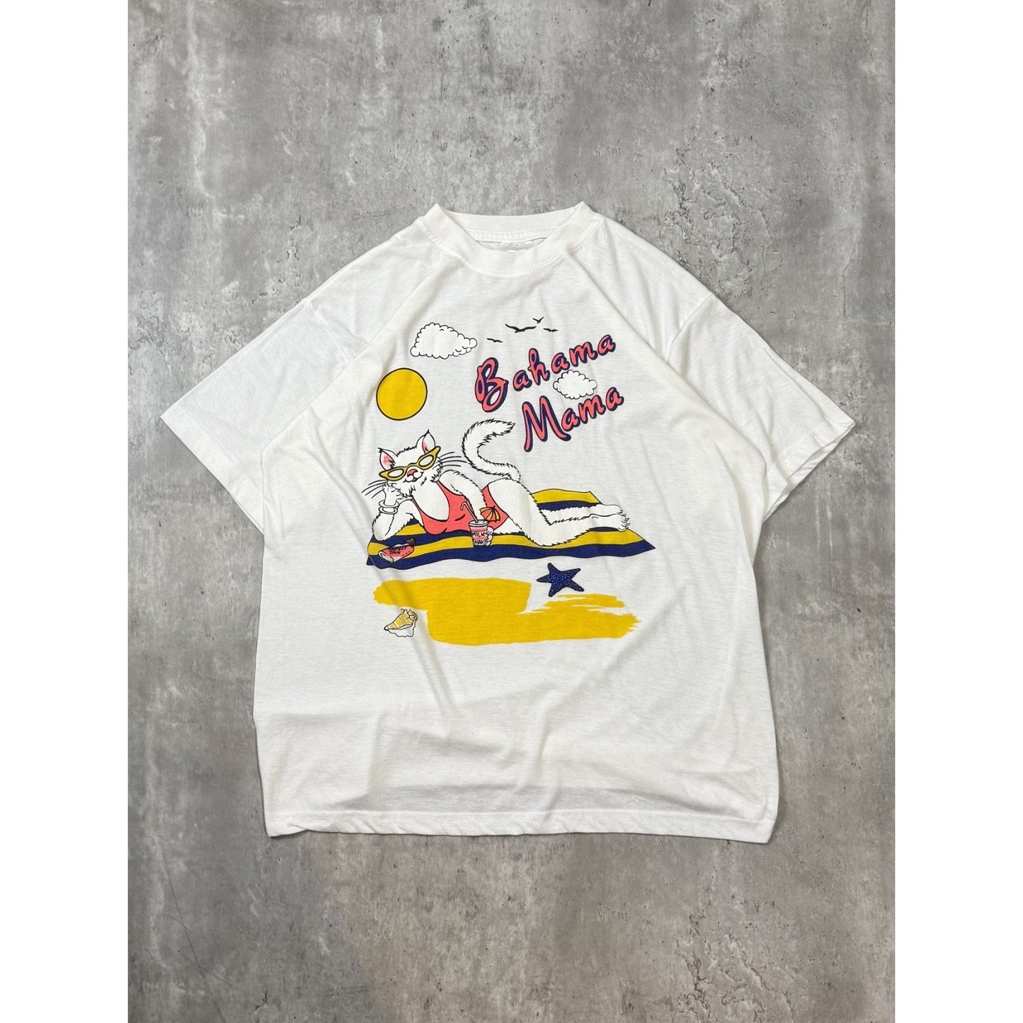 Vintage 80s/90s Bahama Mama Cartoon Cat Beach Graphic T-Shirt Size Large