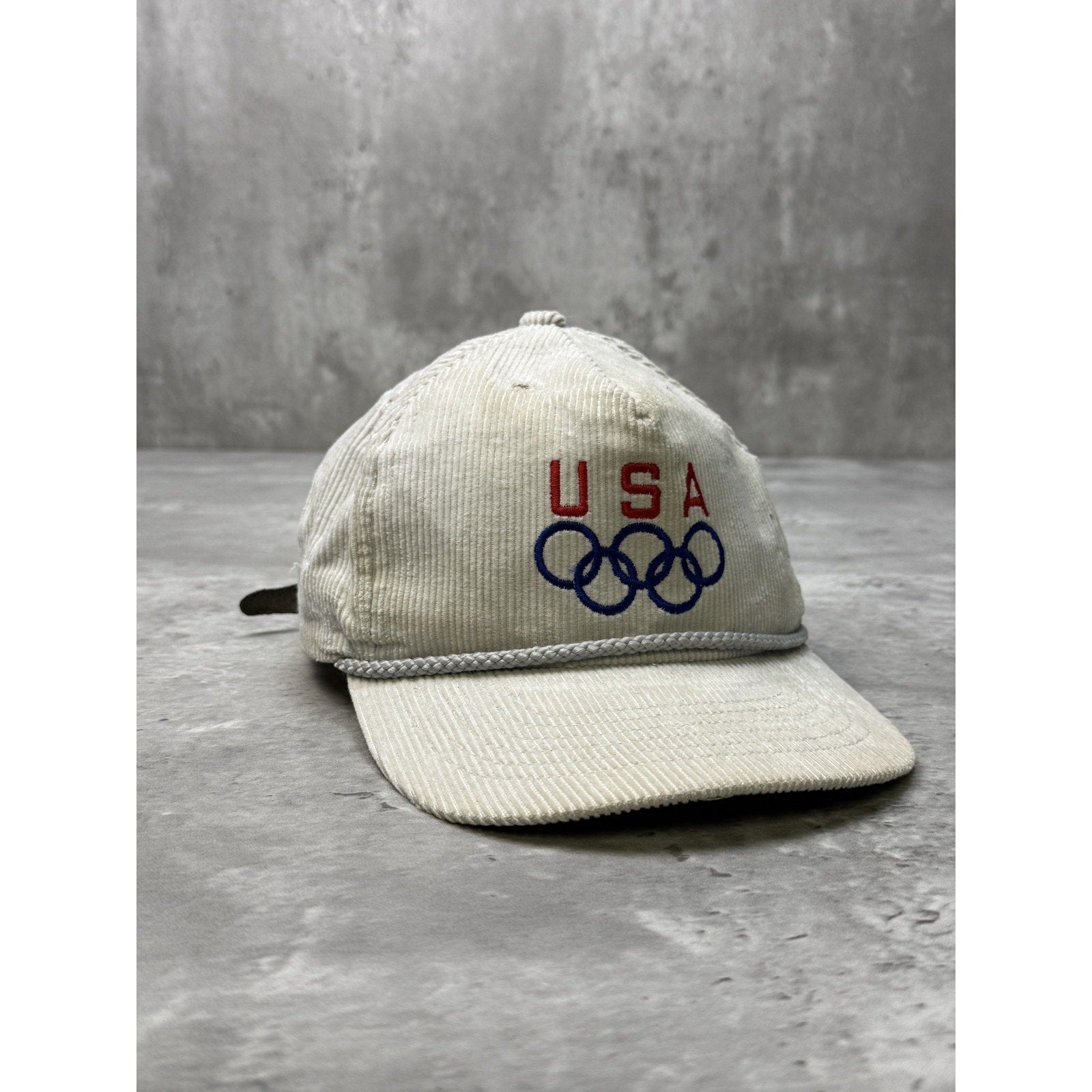 Vintage 90s Team USA Olympics Embroidered Logo Corduroy Strapback Hat OSFA