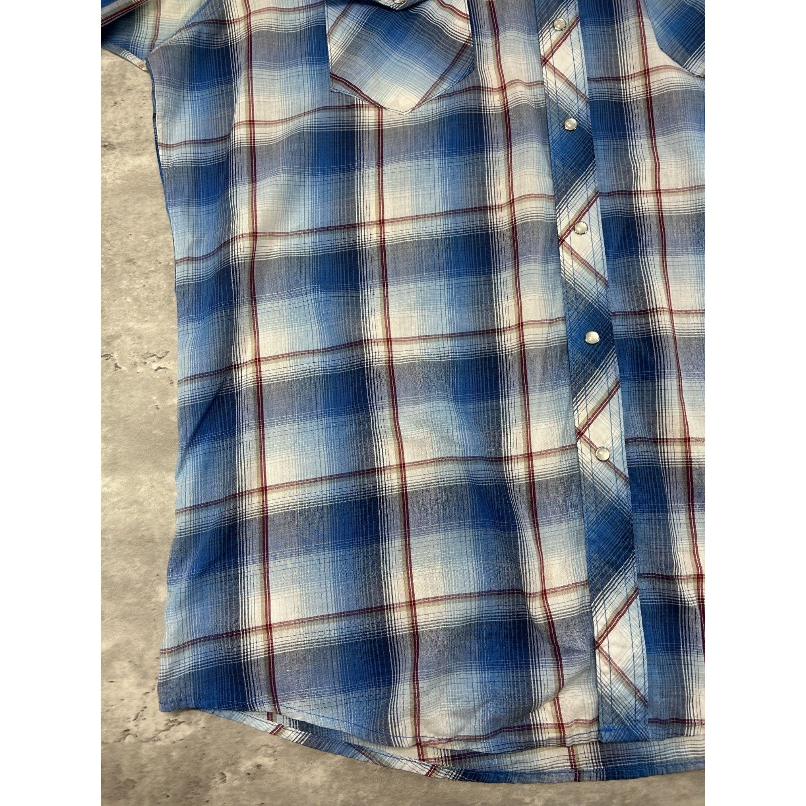 Vintage 80s Wrangler Wrancher Plaid Pearl Snap Short Sleeve Button Up Shirt XLT