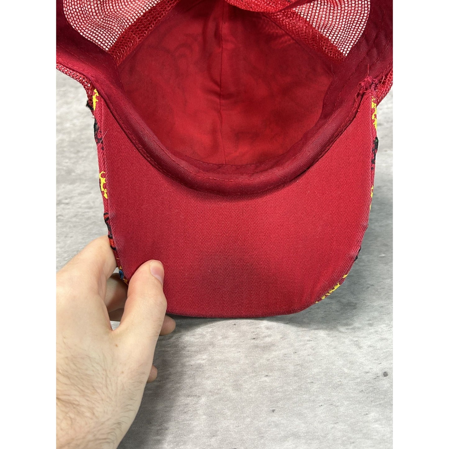 Vintage Y2K Lucky 777 Bedazzled Skull Trucker Snapback Hat OSFA Red