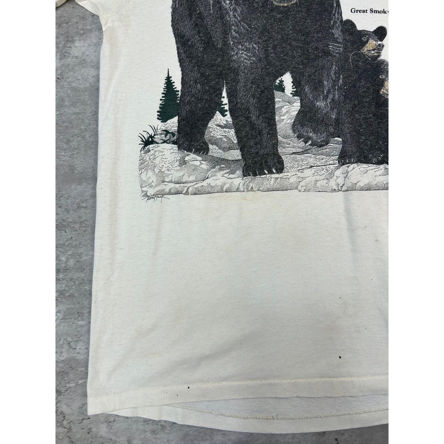 Vintage 90s Great Smoky Mountain Nature Bear Graphic Destination T-Shirt Medium