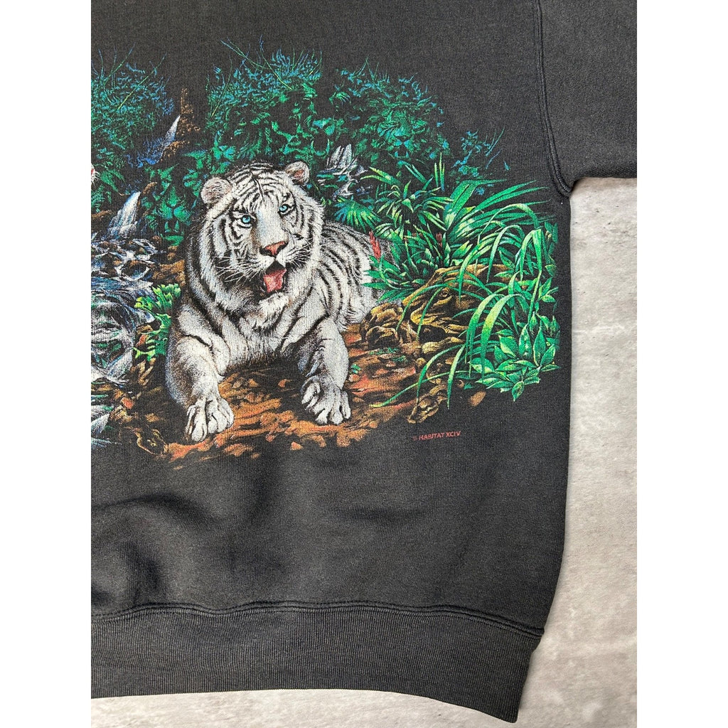 Vintage 90s White Tiger Animal Nature Jungle Graphic Sweatshirt Size Large