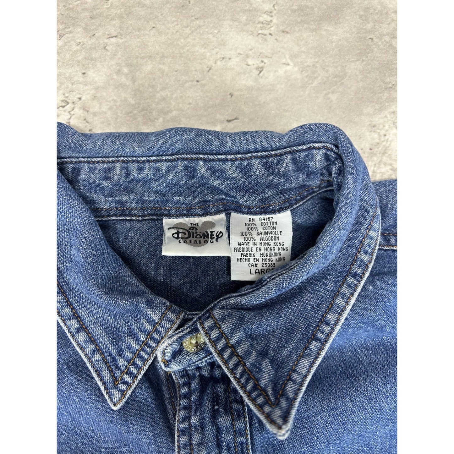 VTG 90s Disney Seven Dwarves Dark Wash Denim Long Sleeve Button Up Shirt Large