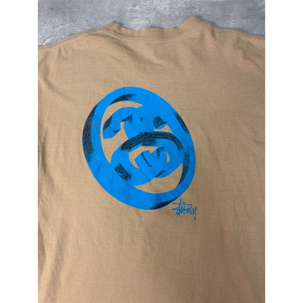 Vintage Stussy Earth Tone 3D Classic Logo Beige T-Shirt Size Large