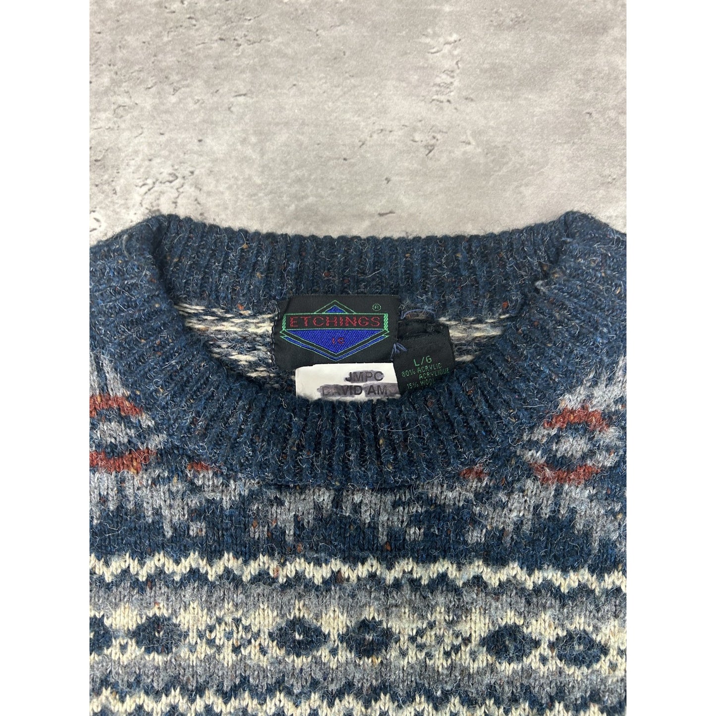 Vintage 80s Etchings Abstract Striped Ribbed Pullover Knit Sweater Size Large