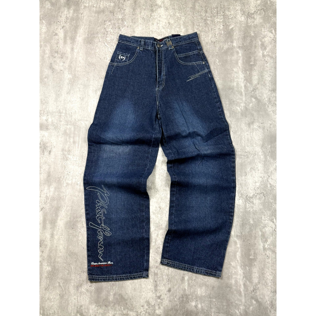 Vintage Y2K Womens Phat Farm Embroidered Medium Wash Denim Pants