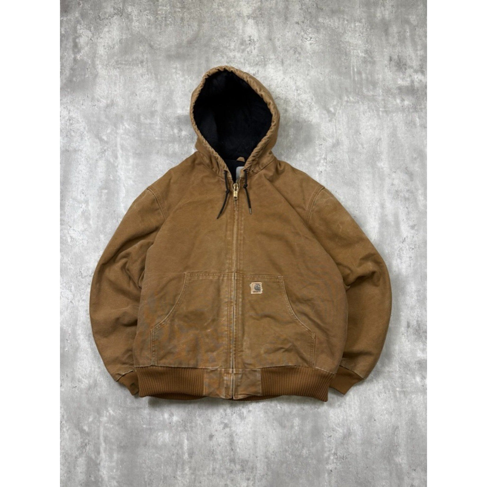 Vintage Carhartt Quilted Lined Canvas Workwear Hooded Active Jacket Size Large