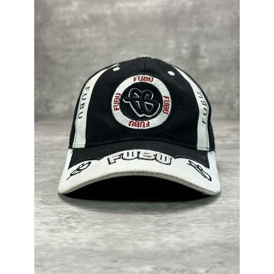 Vintage Y2K Fubu Embroidered Spellout Two Tone Strapback Hat OSFA Black/White