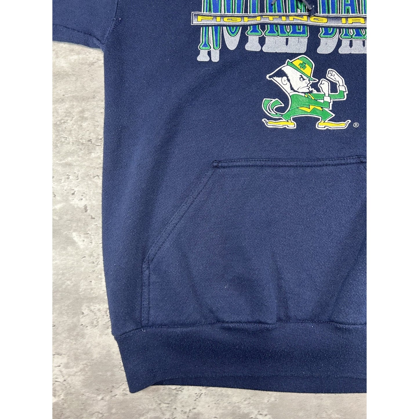 Vintage 90s Notre Dame Fighting Irish NCAA Graphic Hooded Sweatshirt Size Medium
