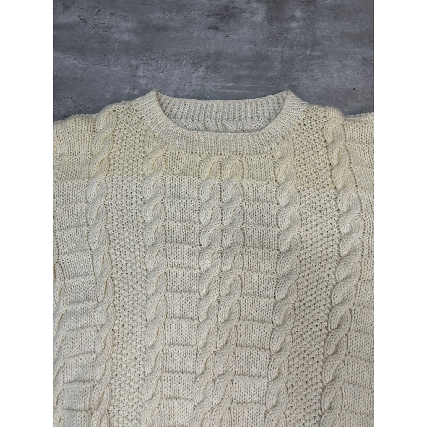 Vintage 90s Cable Knit Pullover Sweater Size XL Beige