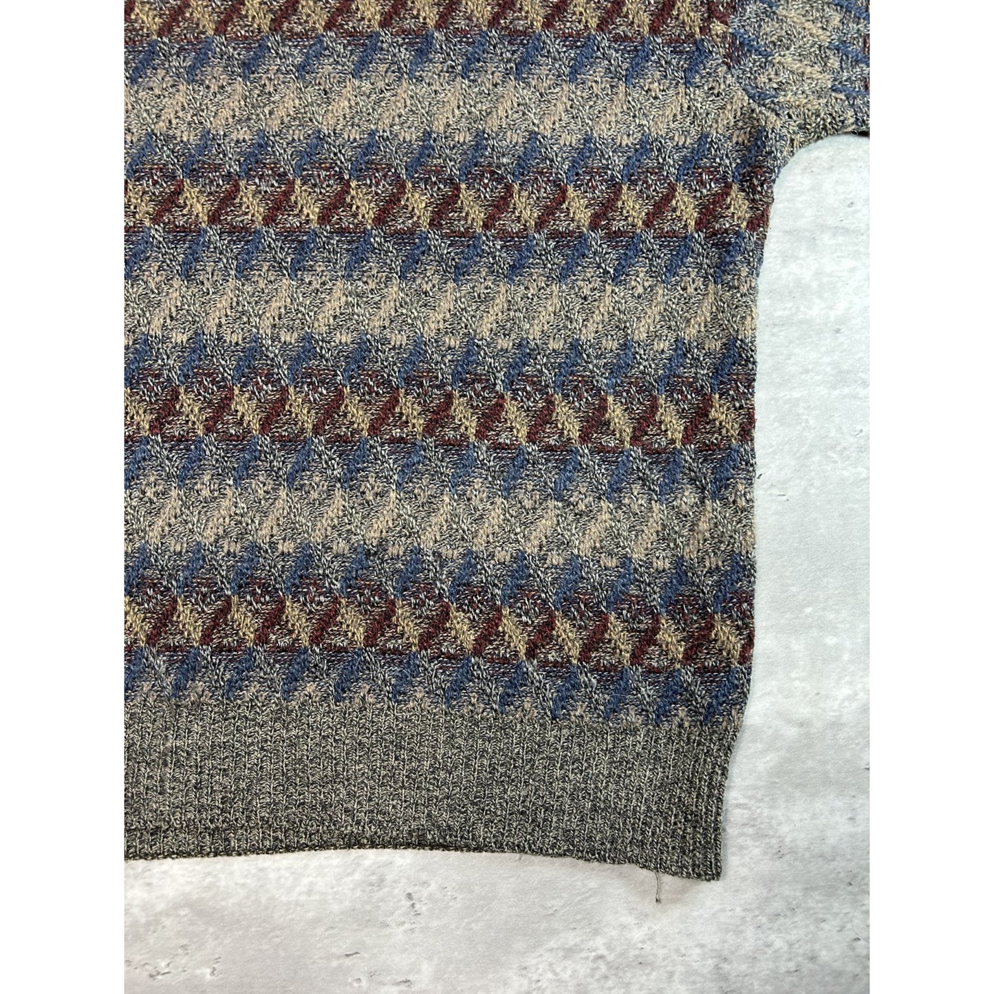 Vintage Towncraft Diamond Print Striped Pullover Knit Sweater Size XL