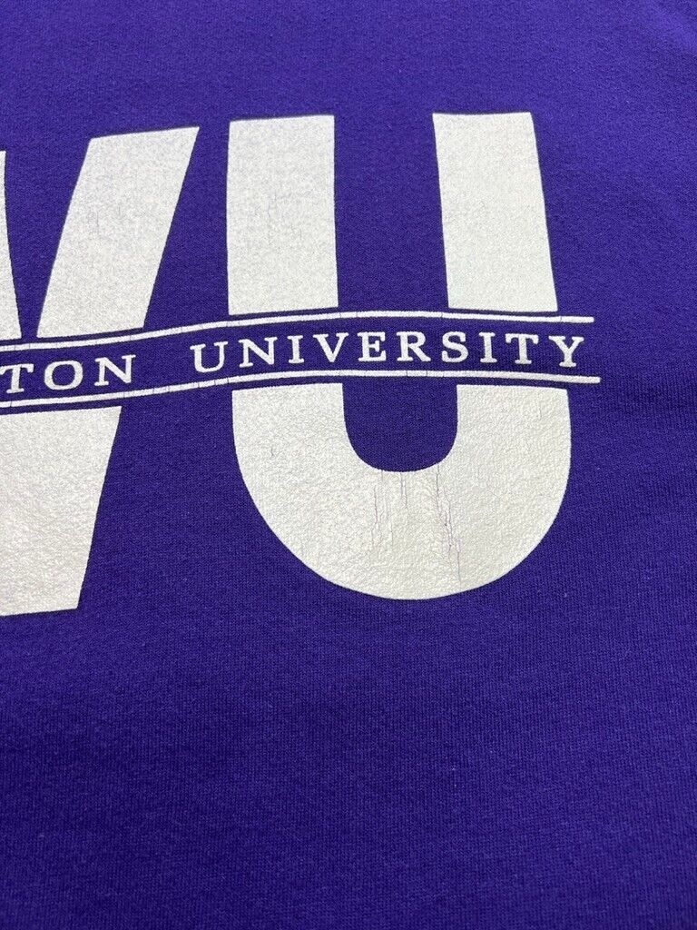 Vintage 90s Washington Huskies NCAA Spellout Graphic Sweatshirt Sz Large Purple