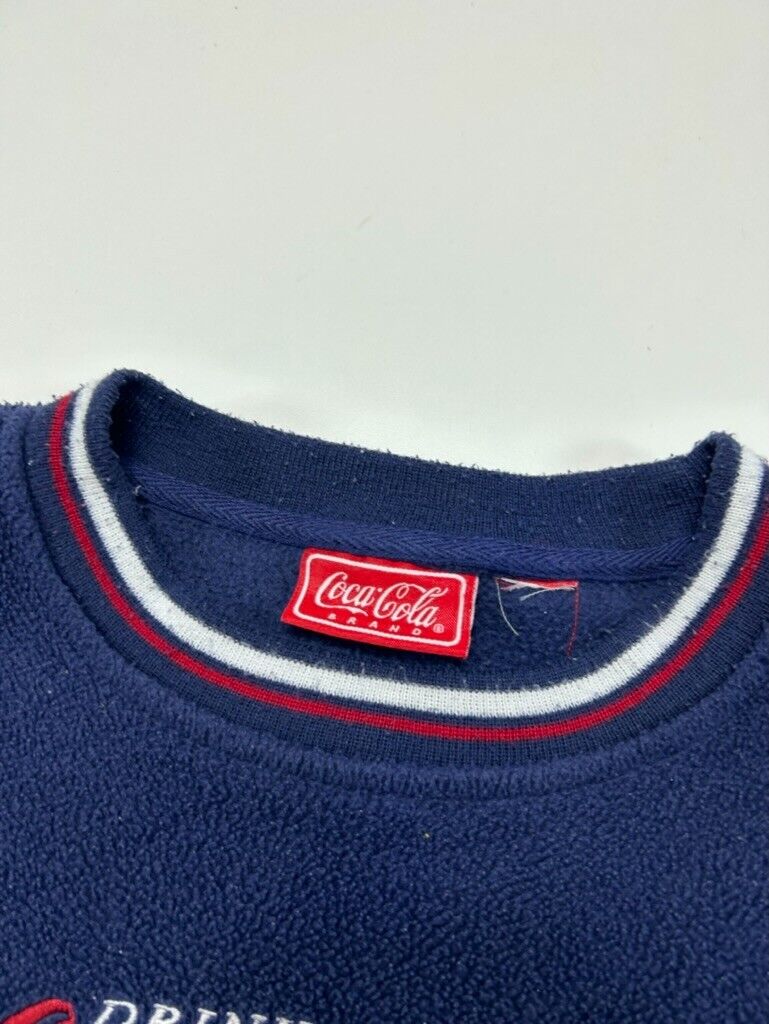 Vintage Coca-Cola Embroiderd Graphic Fleece Sweatshirt Size Medium Blue