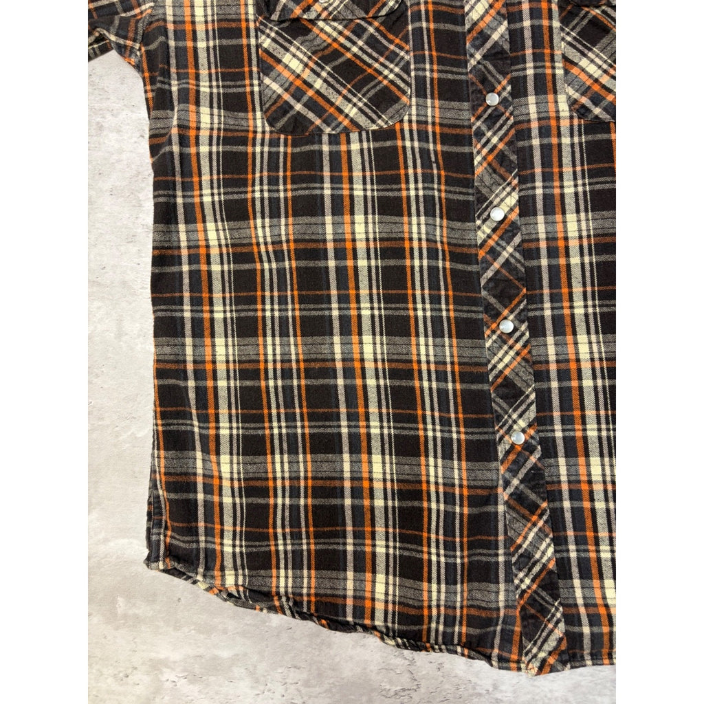 Vintage Dickies Plaid Pearl Snap Long Sleeve Flannel Button Up Shirt Size XLT