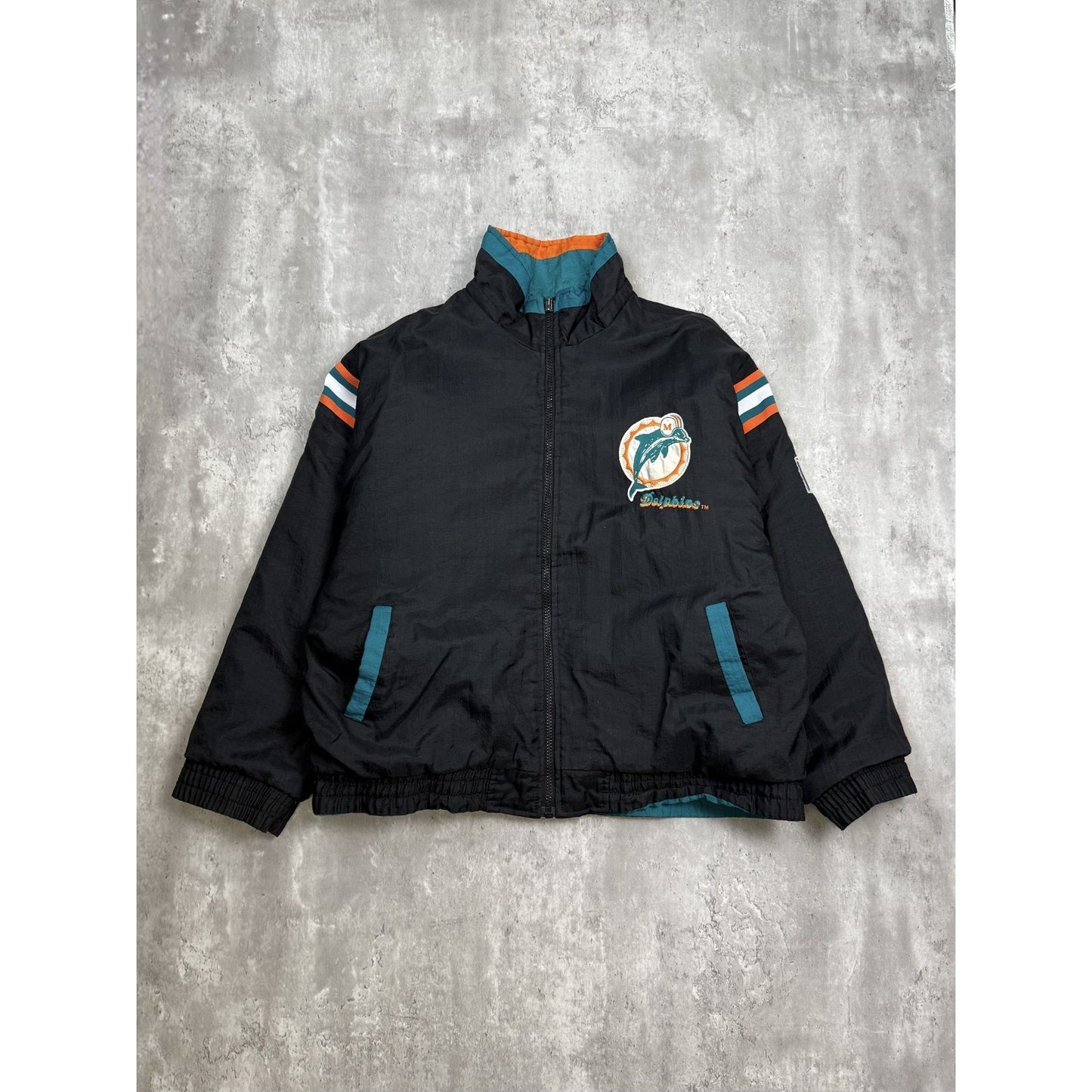 Vintage 90s Miami Dolphins NFL Reversible Insualted Full Zip Jacket Size 2XL