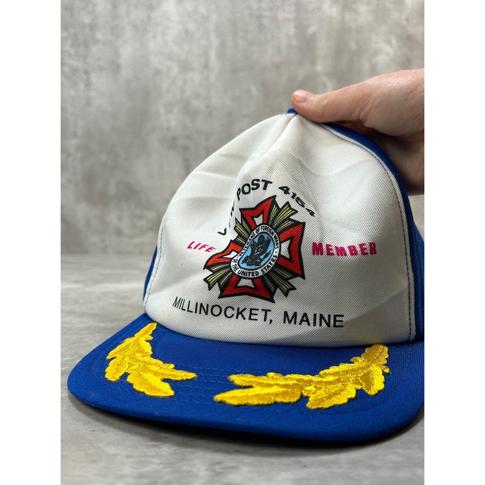Vintage 80s VFW Life Member Scrambled Eggs Trucker Snapback Hat OSFA