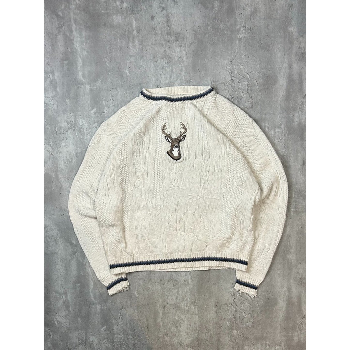 Vintage Deer Graphic Ribber Pullover Knit Sweater Size 2XL