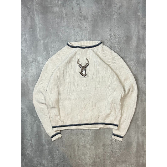 Vintage Deer Graphic Ribber Pullover Knit Sweater Size 2XL